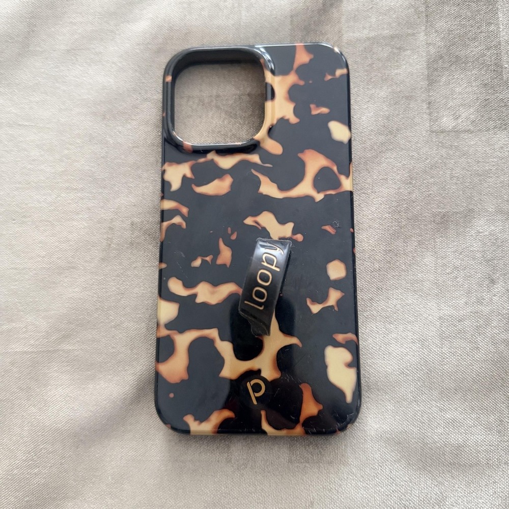Loopy Phone Case Apple IPhone 14 ProMax Black Tortoise Shell Grip Holder Lefty